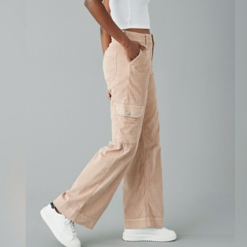 American Eagle Dreamy Drape Super High Waisted Baggy Wide Leg Corduroy Pants